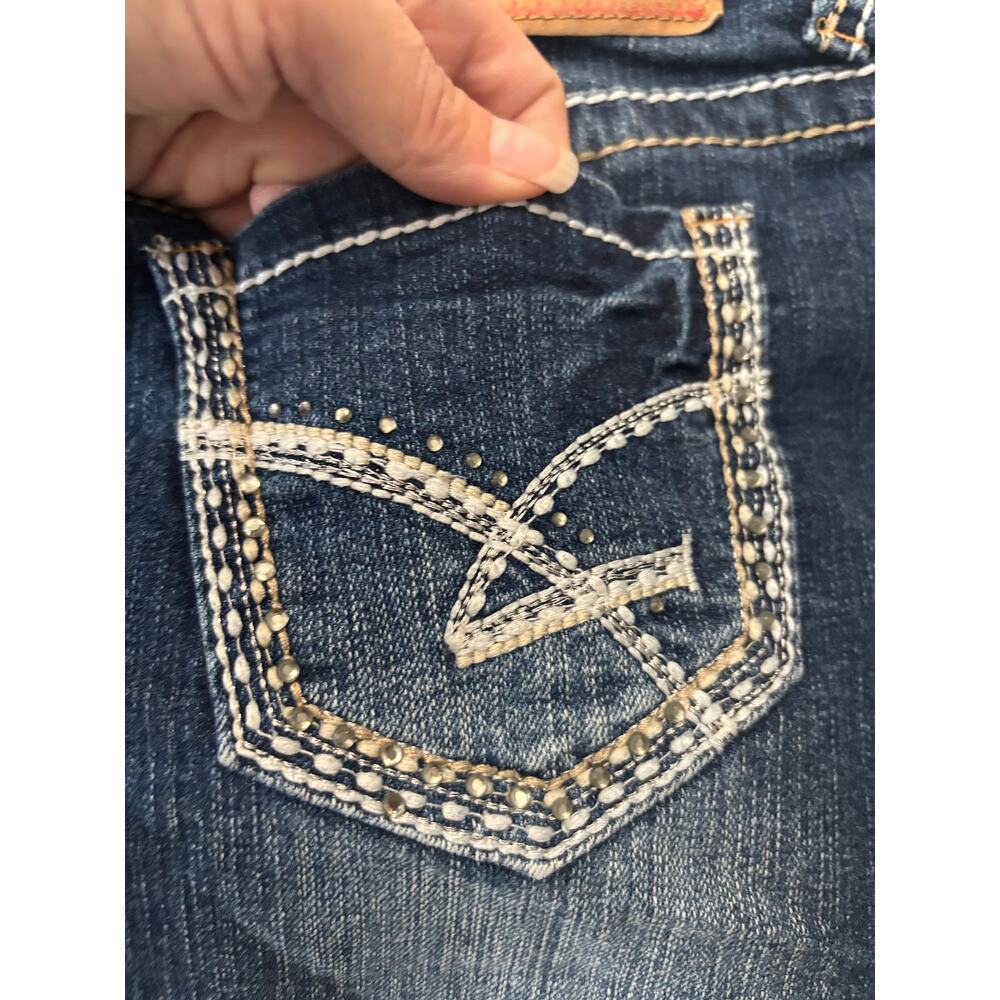 Y2K Amethyst micro mini denim jean skirt sz 0 blue festival cowgirl summer hot - Picture 7 of 8